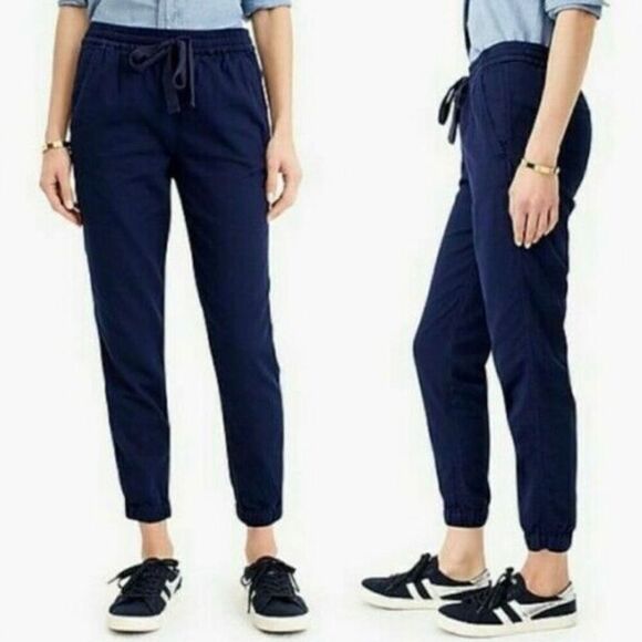 (4 Tall) J. Crew Point Sur Seaside Navy 100% Cotton Drawstring Jogger Pants - Picture 1 of 7